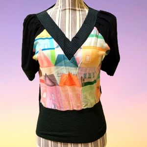 custo barcelona blue tower homes v-neck top